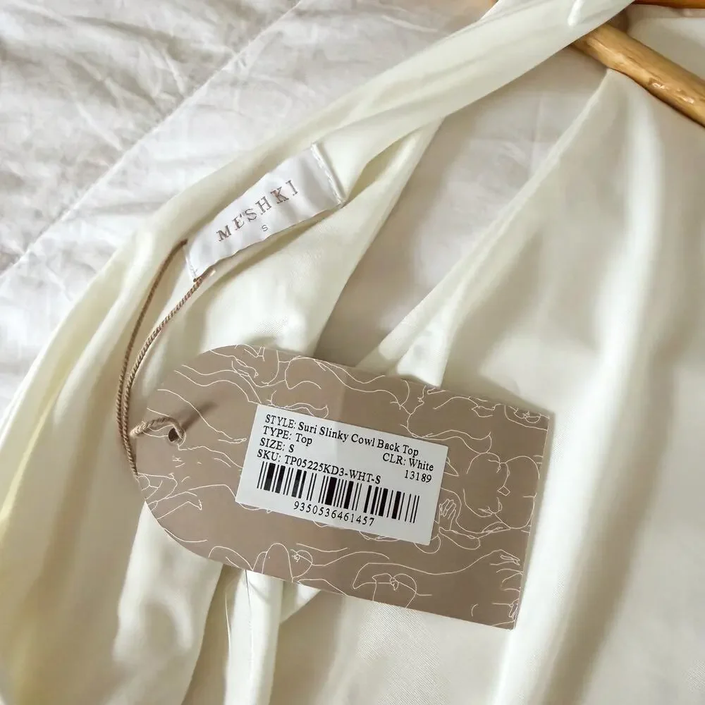 NWT Meshki Suri Slinky Cowl Back Top White Sleeveless Tank Women’s Size Small - Picture 6 of 7